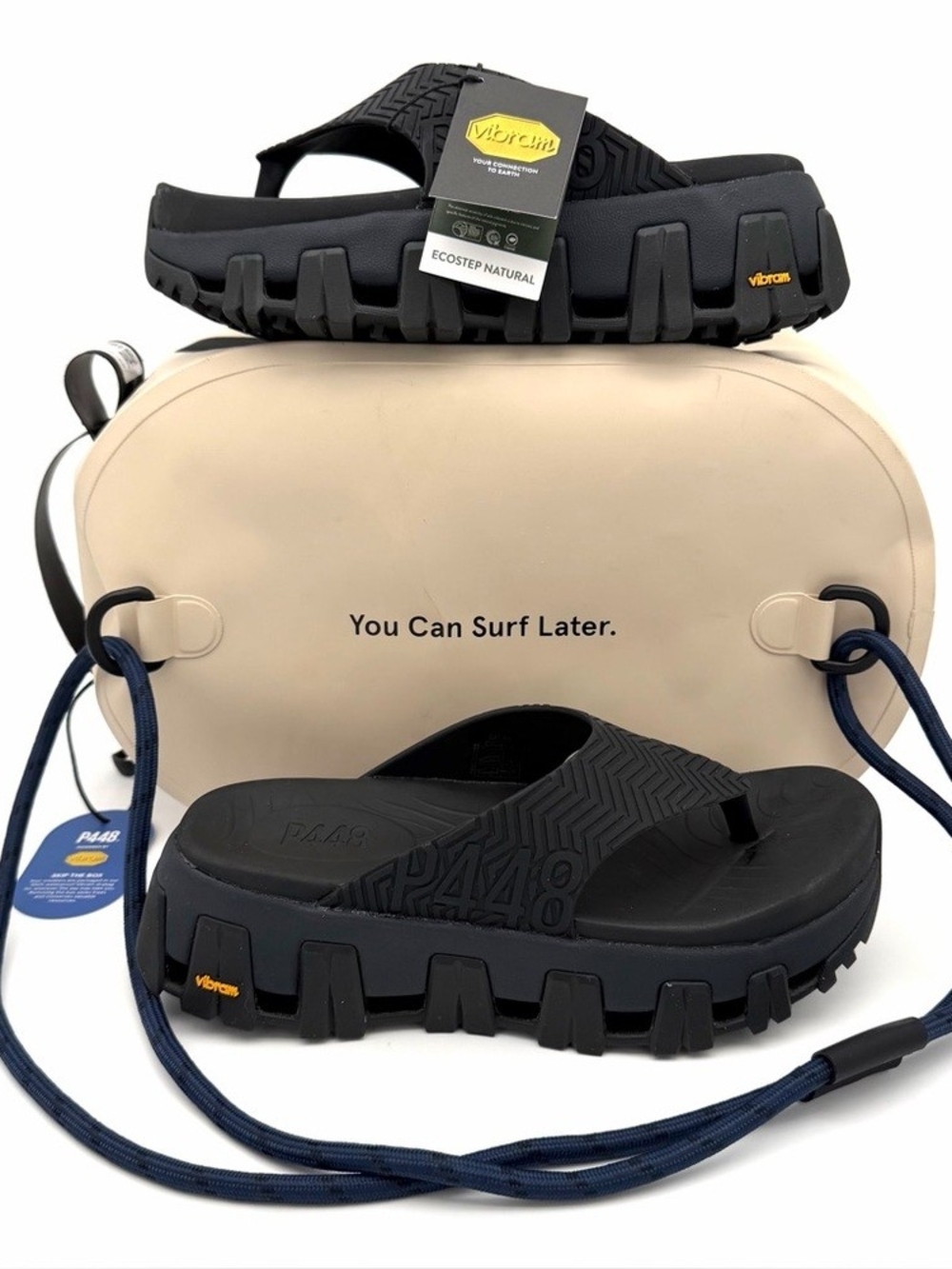 NWT NIB P448 x Vibram Bondi Tux/Black Women's Sandals Flip Flops 40